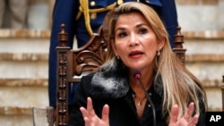 Bolivia's interim President Jeanine Anez speaks during a press conference in La Paz, Nov. 15, 2019.
