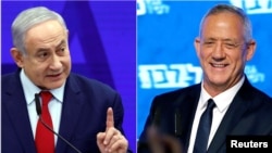 Waziri Mkuu wa Israeli Benjamin Netanyahu, kushoto na Mpinzani wake kiongozi wa upinzani Benny Gantz 