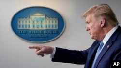 President Donald Trump speaks during a press briefing with the coronavirus task force, in the Brady press briefing room at the White House, March 16, 2020, in Washington. 