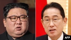 资料照：朝鲜领导人金正恩（左），日本首相岸田文雄
