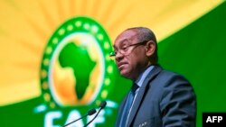 Le président de la CAF Ahmad Ahmad lors d'une conférence de presse à Casablanca, Maroc, le 2 février 2018.