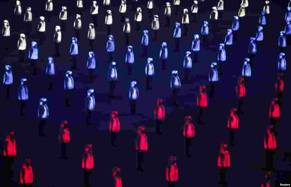 A general view shows the opening ceremony of the 2014 Sochi Winter Olympics, Feb. 7, 2014.