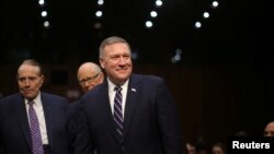 Representative Mike Pompeo (R-Kansas) arrives to testify before a Senate Intelligence hearing on his nomination to head the CIA on Capitol Hill in Washington, Jan. 12, 2017.