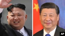 朝鲜领导人金正恩(左)和中国总统习近平