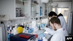 Des chercheurs travaillent sur un vaccin contre le nouveau coronavirus COVID-19 au laboratoire de recherche de l'Université de Copenhague, au Danemark, le 23 mars 2020.