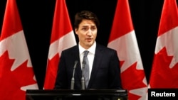 FILE - Canadian Prime Minister Justin Trudeau speaks in Davos, Switzerland, Jan. 22, 2016.