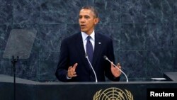 U.S. President Barack Obama addresses the 68th United Nations General Assembly at UN headquarters in New York, Sept. 24, 2013. 