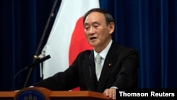스가 요시히데 일본 총리가 16일 도쿄에서 기자회견을 했다. 