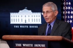 Dr. Anthony Fauci, director of the National Institute of Allergy and Infectious Diseases, speaks about the coronavirus in the James Brady Press Briefing Room at the White House, Monday, April 13, 2020, in Washington.