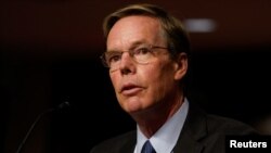 尼古拉斯·伯恩斯（Nicholas Burns）2021年10月20日出席美国国会参议院外交事务委员会对其驻华大使提名举行的听证会。