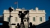 Journalists gather outside the White House, Nov. 4, 2020.