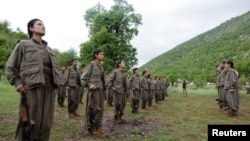 Kurdistan Workers Party (PKK) fighters stand in formation in northern Iraq May 14, 2013.