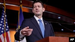 FILE - House Speaker Paul Ryan of Wisconsin discusses the Republican agenda on Capitol Hill in Washington.