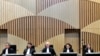 Judges attend the criminal trial against four suspects in the July 2014 downing of Malaysia Airlines flight MH17, in Badhoevedorp, Netherlands, March 10, 2020. 