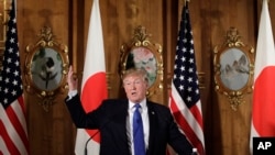 美国总统川普在东京的记者会上（201711月6日）
