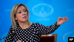 FILE - Juru Bicara Kementerian Luar Negeri Rusia Maria Zakharova dalam konferensi pers di Moskow, Rusia, Kamis, 18 Januari 2024. (AP/Alexander Zemlianichenko)