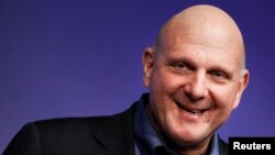FILE - former Microsoft CEO Steve Ballmer speaks at the launch event of Windows 8 operating system in New York.