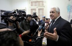 Hamdeen Sabahi speaks to the media at the headquarters of the Egyptian Social Democratic Party in Cairo, Egypt March 27, 2019.