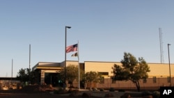 This image from a video, taken June 20, 2019, shows the entrance of a Border Patrol station in Clint, Texas. A legal team that interviewed about 60 children there says young migrants being held there are being mistreated by the U.S. government..