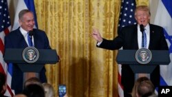 President Donald Trump speaks during a news conference with Israeli Prime Minister Benjamin Netanyahu in the East Room of the White House in Washington, Feb. 15, 2017.