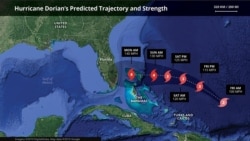 Hurricane Dorian's predicted trajectory and strangth, through Monday, Sept. 2