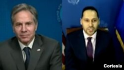 Antony Blinken, secretário de Estado dos EUA, e Pedro Lopes, antigo participante cabo-verdiano no programa Yali