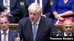 英國首相鮑里斯·約翰遜在英國下院發表講話。