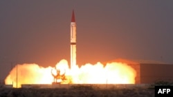 This handout photograph released by Pakistan's Inter Services Public Relations (ISPR) on Dec. 11, 2015, shows a Shaheen III surface-to-surface ballistic missile launching from an undisclosed location in Pakistan.