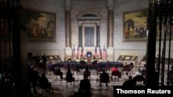 El presidente Donald Trump pronuncia un discurso con motivo del Día de la Constitución en Estados Unidos, el 17 de septiembre de 2020.