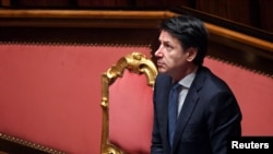 Le Premier ministre italien Giuseppe Conte lors d'une session au Sénat, la chambre haute du Parlement, sur la propagation du coronavirus, à Rome, Italie, le 26 mars 2020.