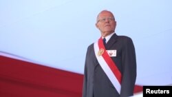 Peruvian President Pedro Pablo Kuczynski attends a ceremony at the Air Force base in Lima, Peru, Dec. 14, 2017.