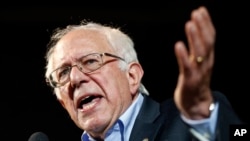 Bernie Sanders, senador por Vertmont durante un mitin en Portland, Maine.