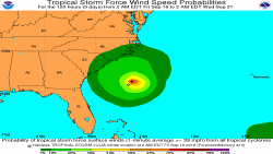 Tropical Storm Julia location and sustained winds, Sept. 16, 2016.