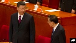 中國最高領導人習近平和時任中國總理的李克強出席2019年4月30日舉行的紀念五四運動100週年大會。