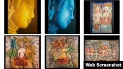 Paintings of Buddha, Apsara dancers, and animals (Courtesy of Khmer Art Gallery) 