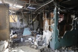 View of the destroyed facilities of "Radio Dario" in the Nicaraguan city of Leon, on April 24, 2018, after it was set on fire during protests against President Daniel Ortega's government on April 21.