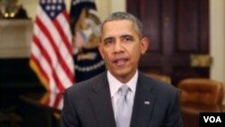 Presiden Barack Obama menyampaikan pidato mingguan dari Gedung Putih (Foto: dok).