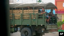 Myanmar troops and police patrol in Kayah state, eastern Myanmar, May 23, 2021. The U.N. rights office has expressed concern over recent military deployments in Chin state, Central Sagaing and Magway regions. 