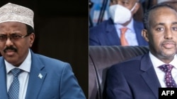 Dua foto kombinasi yang menunjukkan Perdana Menteri Somalia Mohamed Hussein Roble (kanan) dan Presiden Somalia Mohamed Abdullahi Mohamed. (Foto: AFP/Yasuyoshi Chiba dan Abdirahman Yusuf)