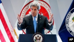 Secretary of State John Kerry speaks during a conference on climate change and innovation in clean energy at the Massachusetts Institute of Technology in Cambridge, Massachusetts, Jan. 9, 2017. 