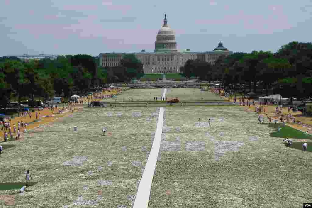 View of the "One Million Bones" installation on the National Mall, Washington, D.C., June 8, 2013. (Jill Craig/VOA)