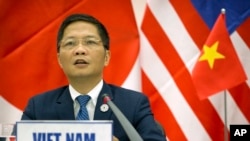 Vietnamese Trade Minister Tran Tuan Anh speaks during a press conference about the Trans-Pacific Partnership (TPP) held on the sidelines of the Asia-Pacific Economic Cooperation (APEC) Summit in Danang, Vietnam in November of 2017.