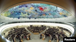 Зала засідання Ради з прав людини під час виступу Верховного комісара ООН з прав людини в Організації Об'єднаних Націй в Женеві, Швейцарія, 27 лютого 2020 року. REUTERS/Денис Балібуза