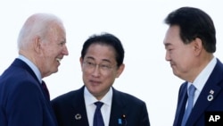 2023年8月，美日韓領導人在美國首都華盛頓郊外的戴維營舉行了首次三方峰會。 （美聯社）