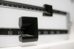 This Tuesday, April 3, 2018 photo shows a closeup of a beam scale in New York.
