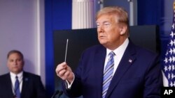 2020年4月19日特朗普在白宮冠狀病毒工作簡報會上講話。