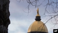 The Golden Dome is pictured Dec. 20, 2024, on the Notre Dame campus in South Bend, Ind.