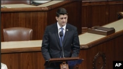 In this image from House Television video, House Speaker Paul Ryan of Wis., speaks June 14, 2017, on the House floor at the Capitol in Washington, as he talks about the shooting in nearby Alexandria, Virginia.