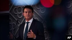 France's former prime minister Manuel Valls speaks during a presentation ceremony in Barcelona, Spain to announce his candidacy for mayor of Barcelona on Sept. 25, 2018.