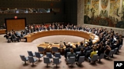 The United Nations Security Council voted on a resolution during a meeting at U.N. headquarters, March 2, 2016.